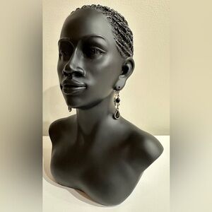 Vintage Black Teardrop and Crystal Accent Earrings